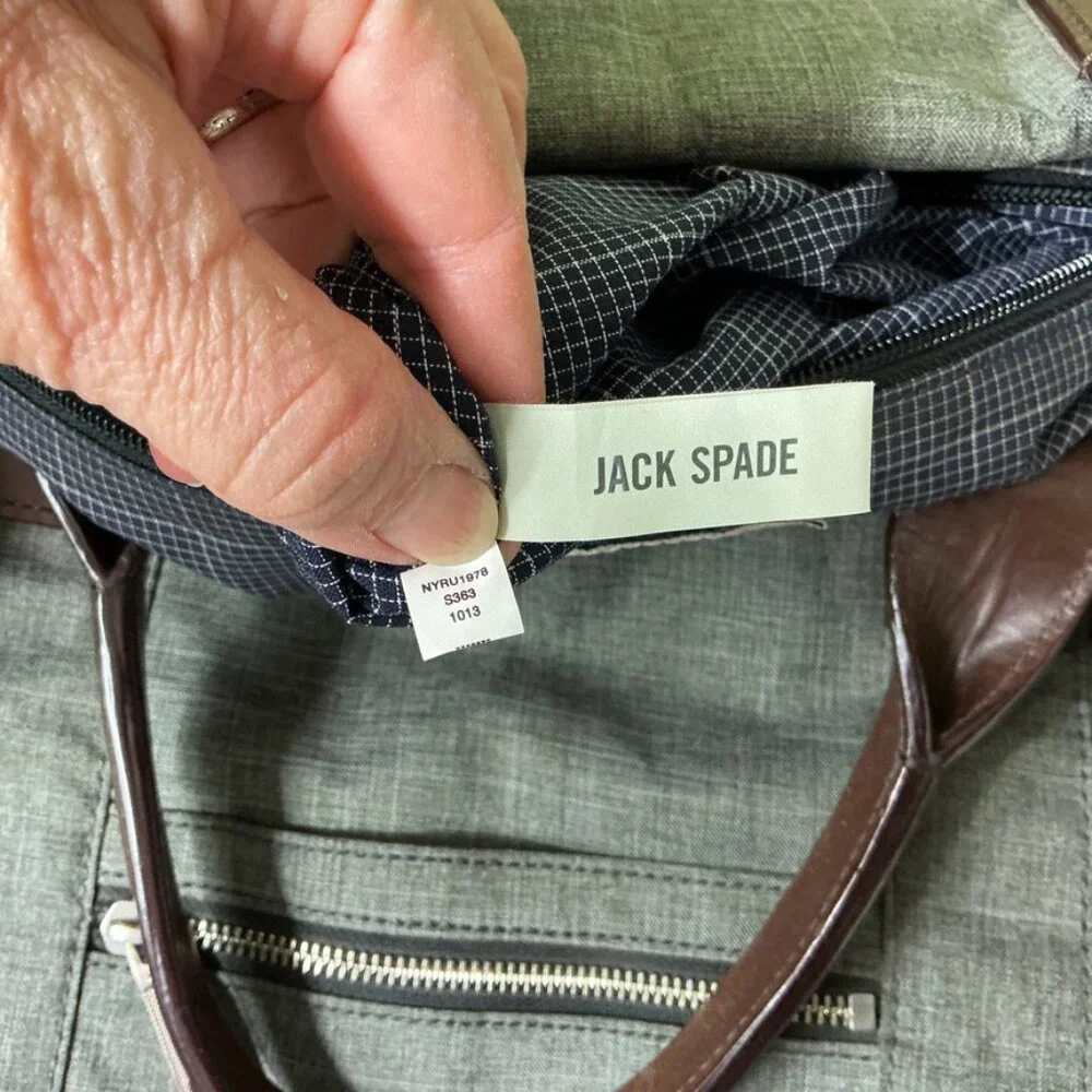 Jack Spade Tech Oxford Wing Gray Nylon Brown Leather Overnight Travel Duffel Bag